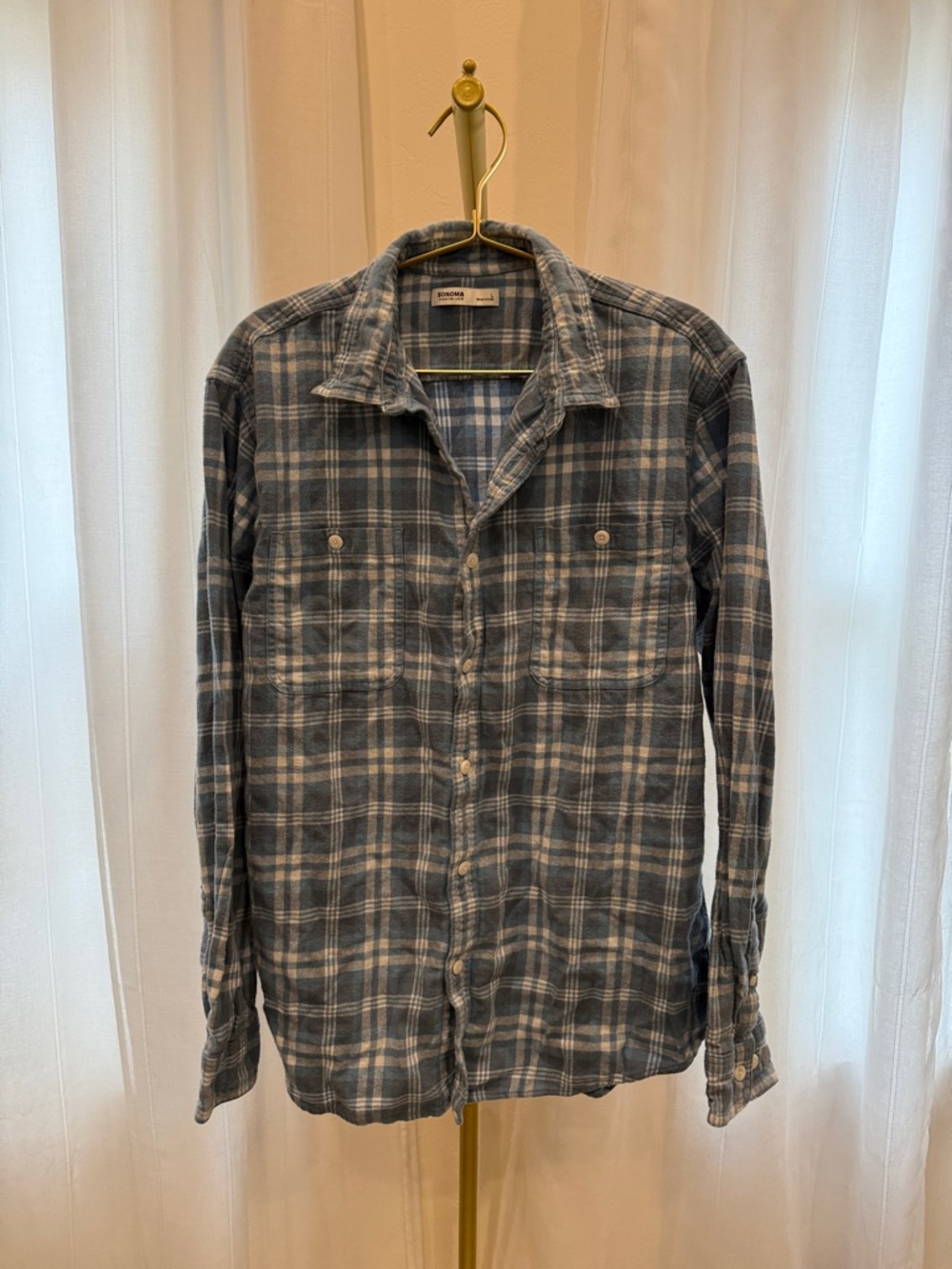 Sonoma Blue and White Plaid Button-Down Shirt